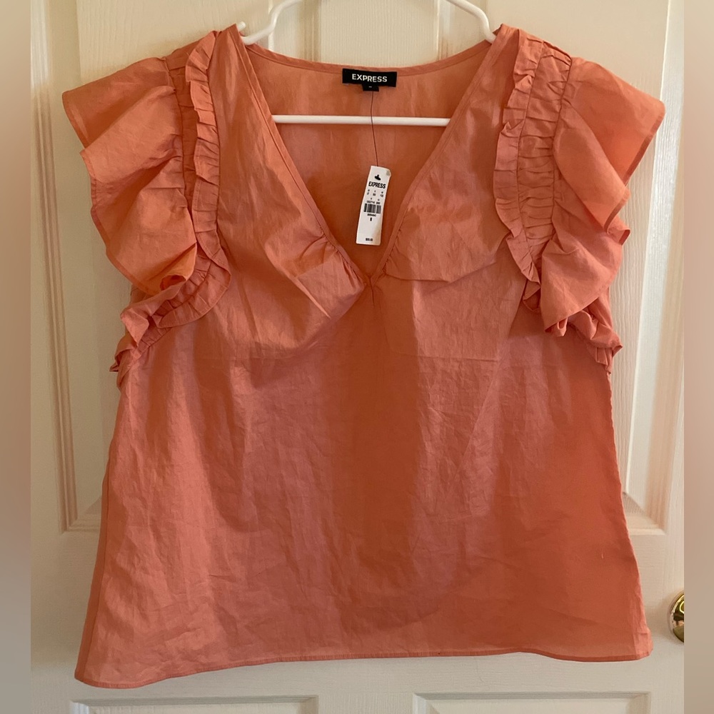 Express Coral Ruffle Blouse